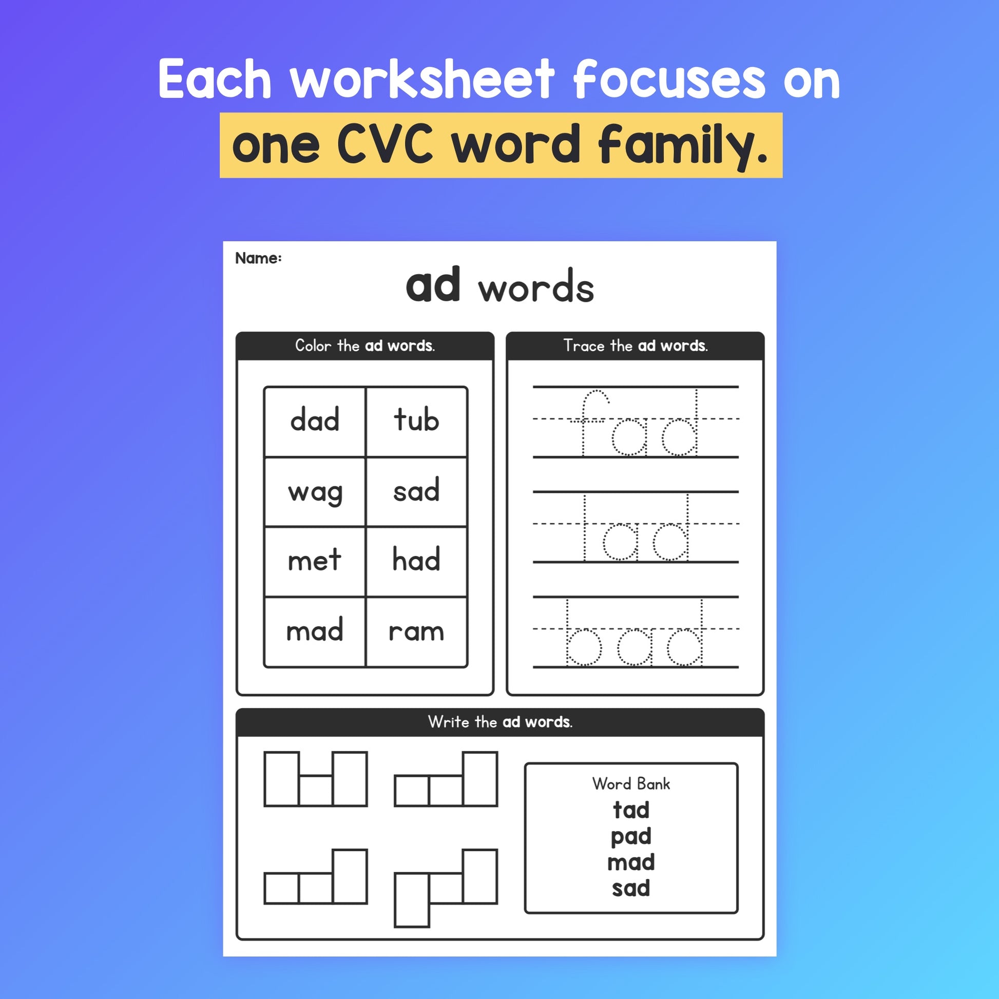 CVC word family worksheets