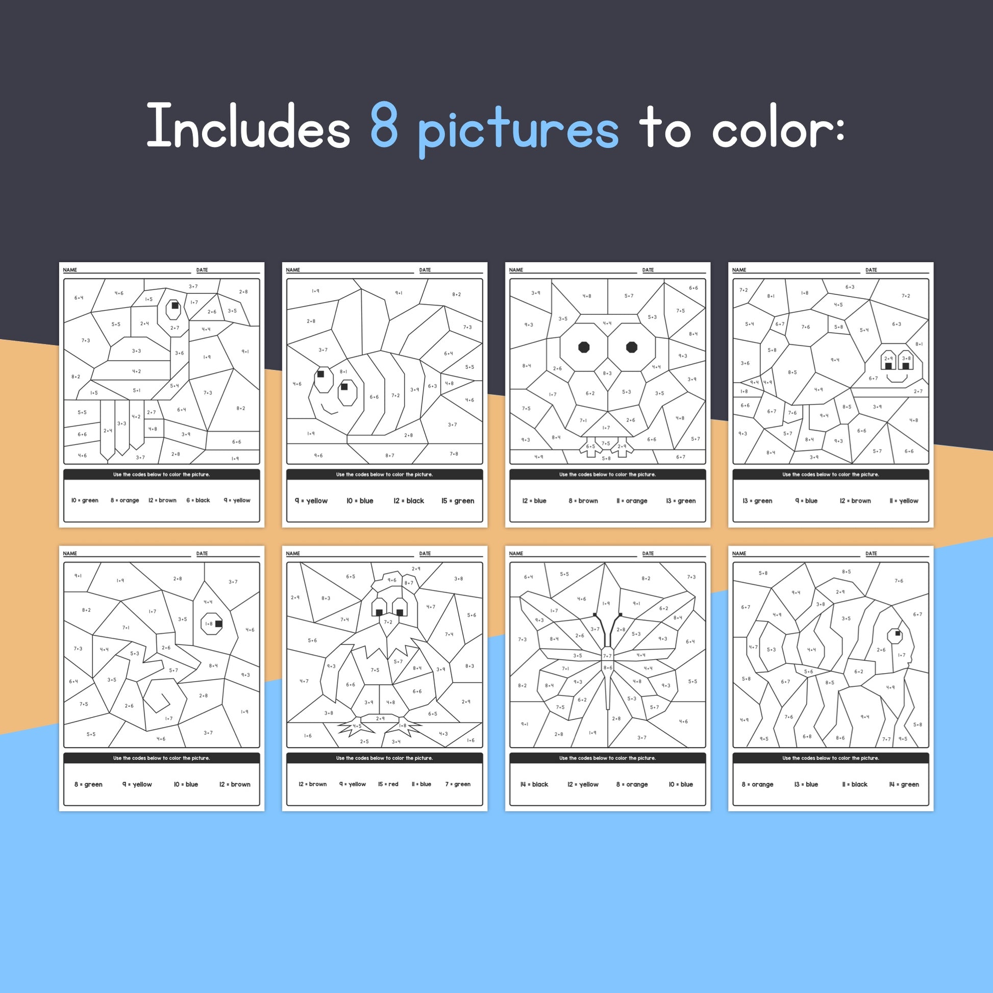 Color-by-Code Addition Worksheets (Printable PDF) – That Little Robot