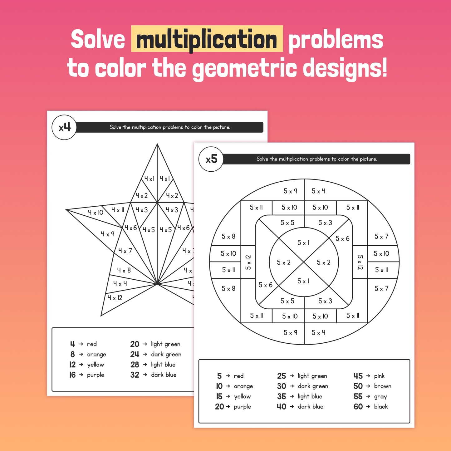 Multiplication Coloring Sheets