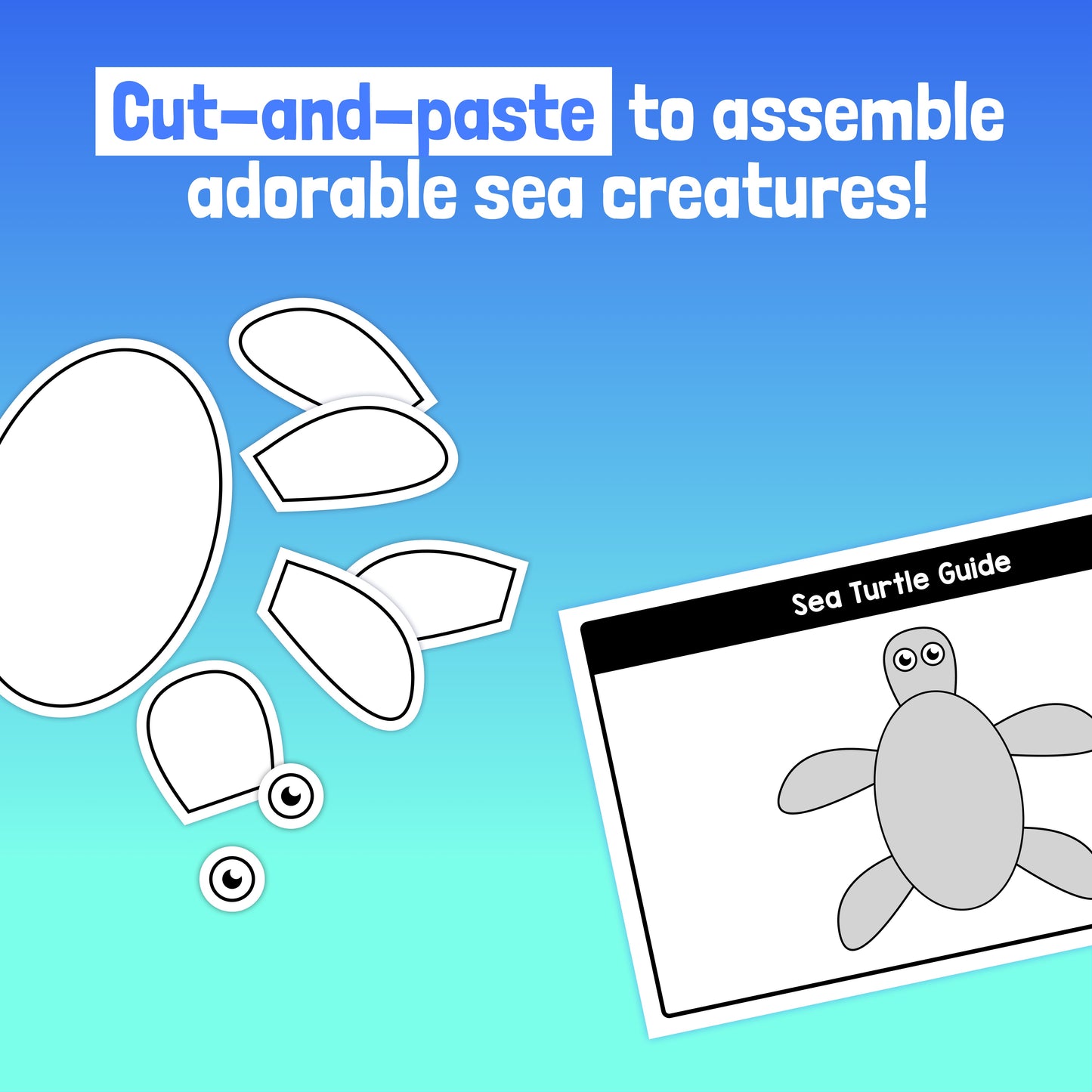 Cut-and-paste sea turtle pieces and assembly guide.