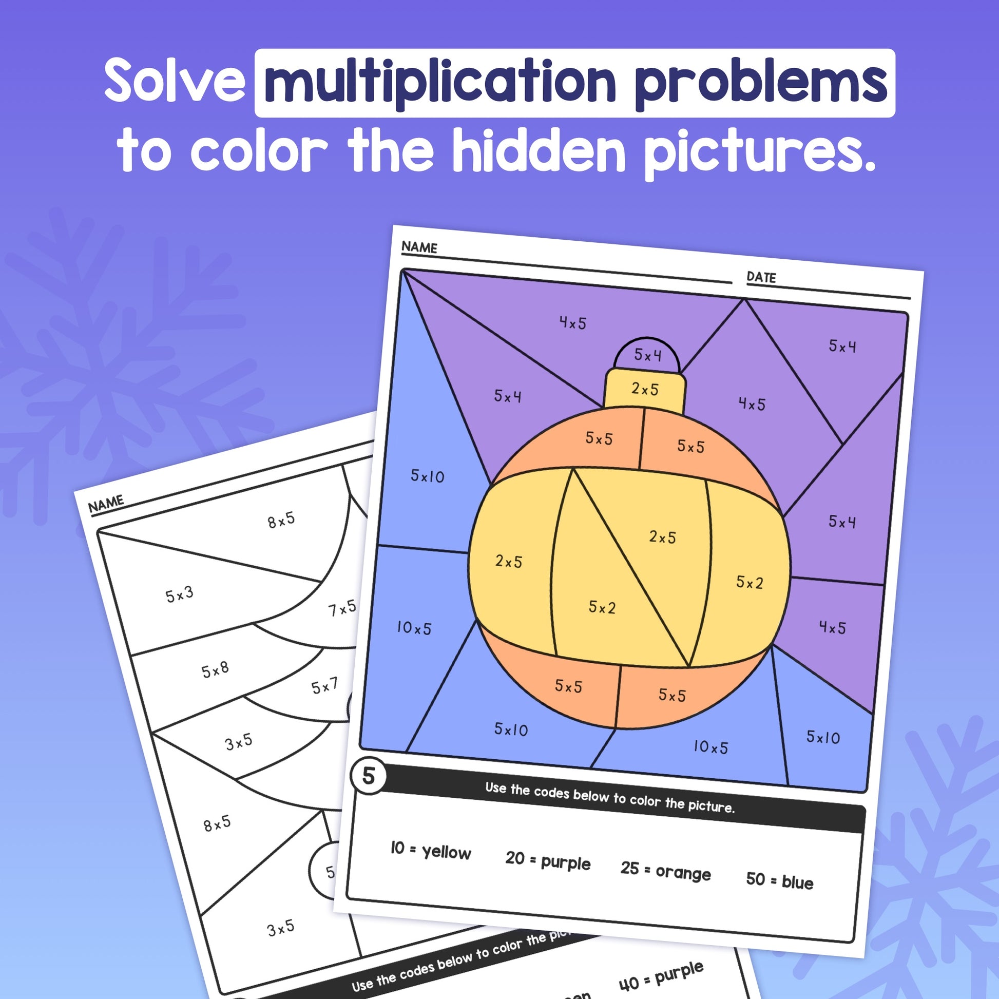 Winter Color-by-Code Multiplication Worksheets – That Little Robot