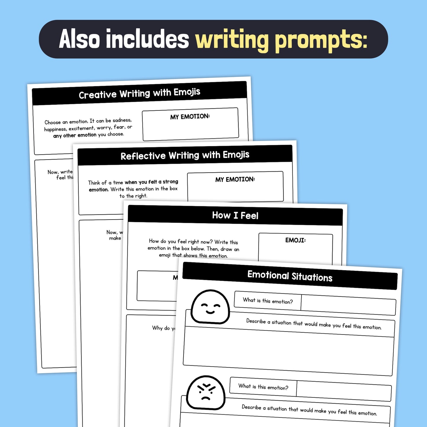 Emoji writing prompt: creative, reflective, and emotional writing activities