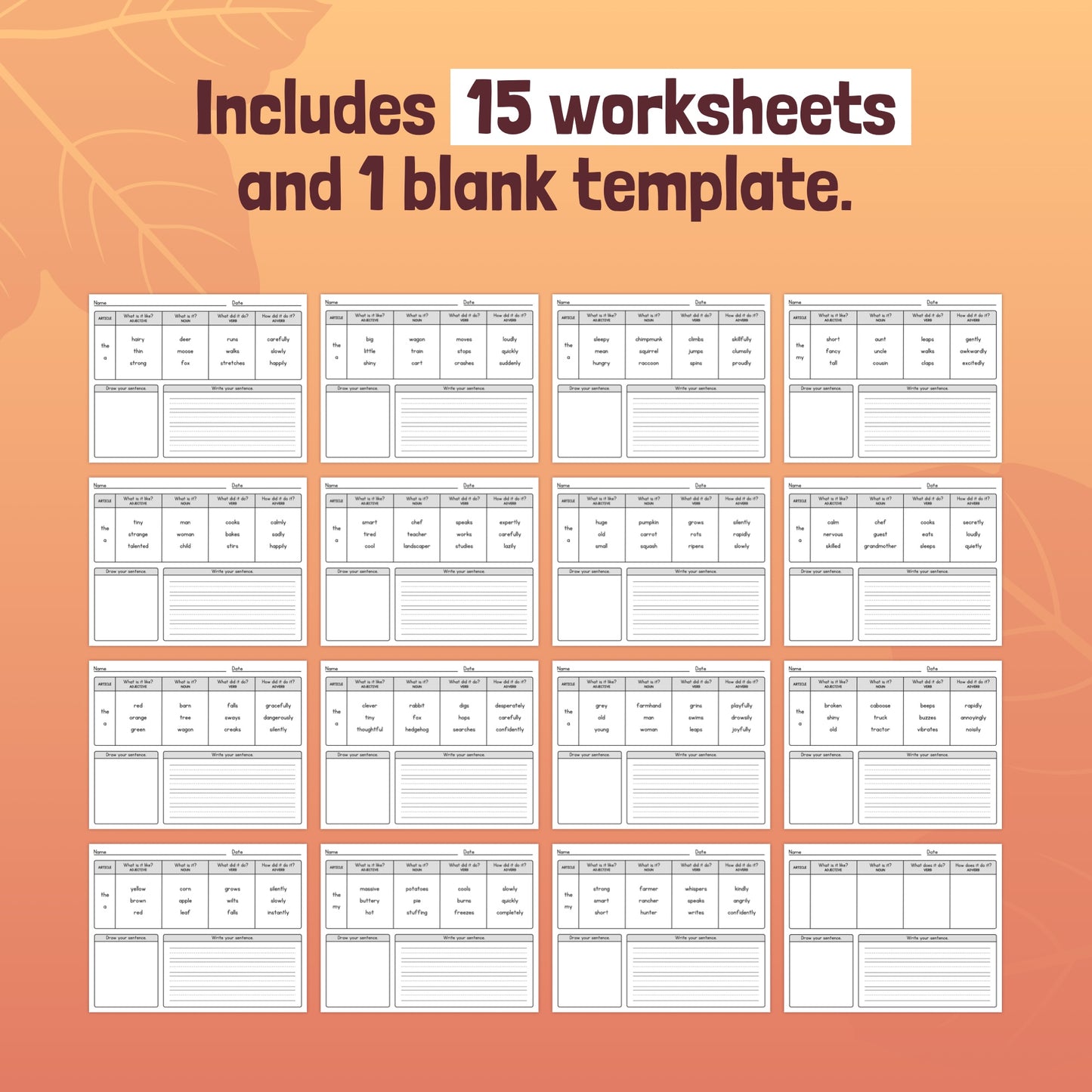 No prep fall sentence activities