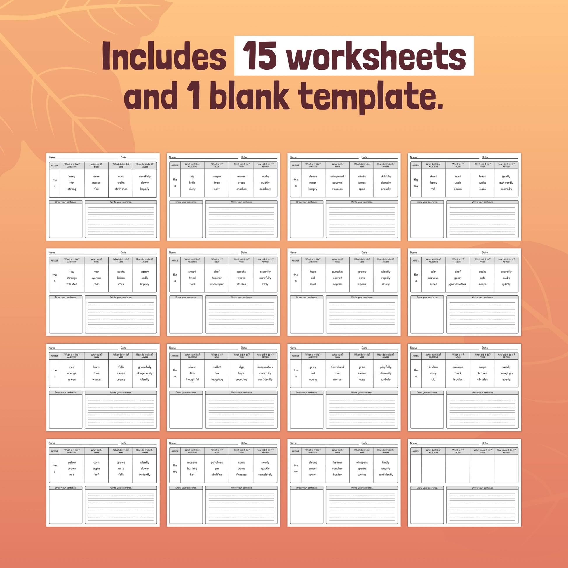 No prep fall sentence activities