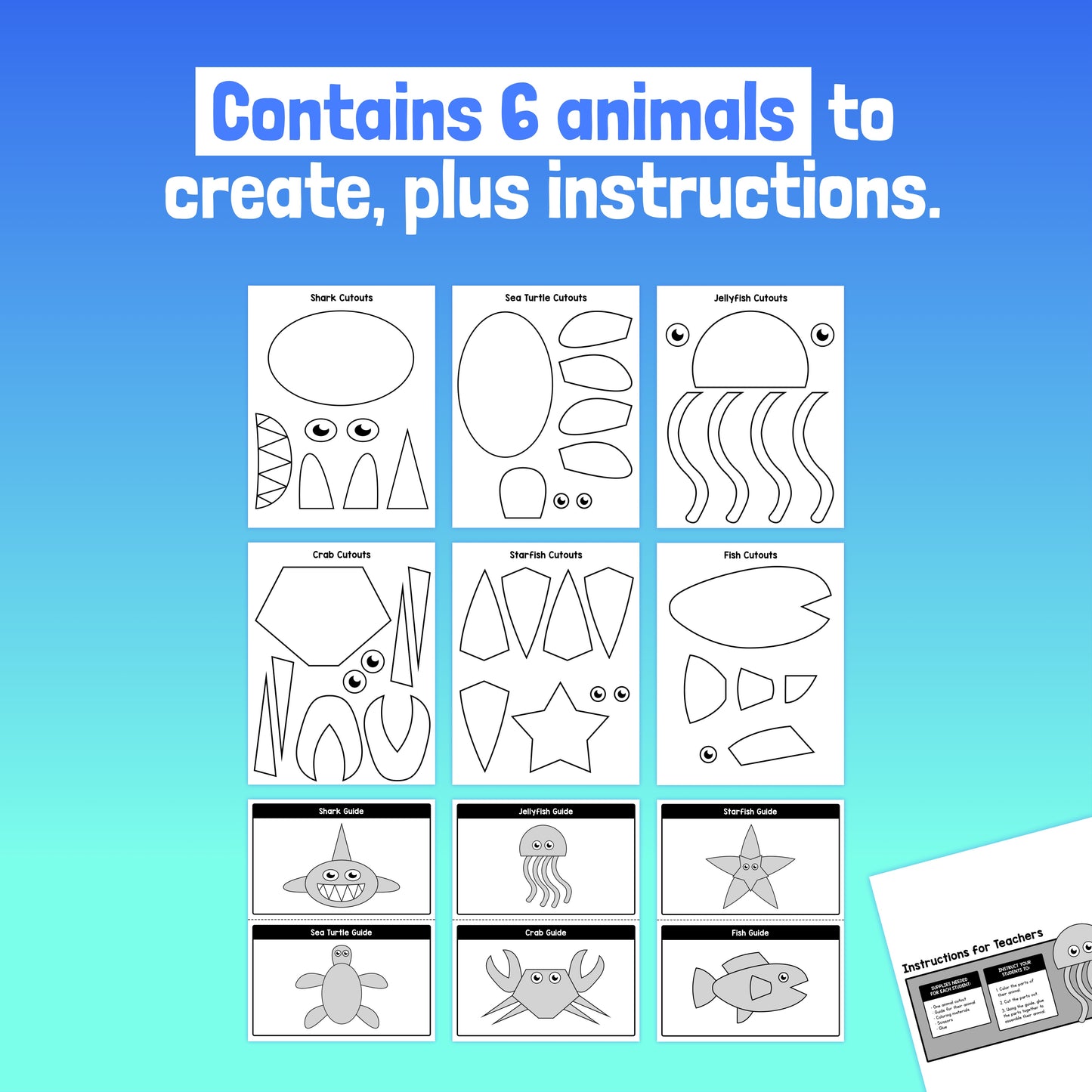 Contains 6 ocean animal craft templates with step-by-step instructions.