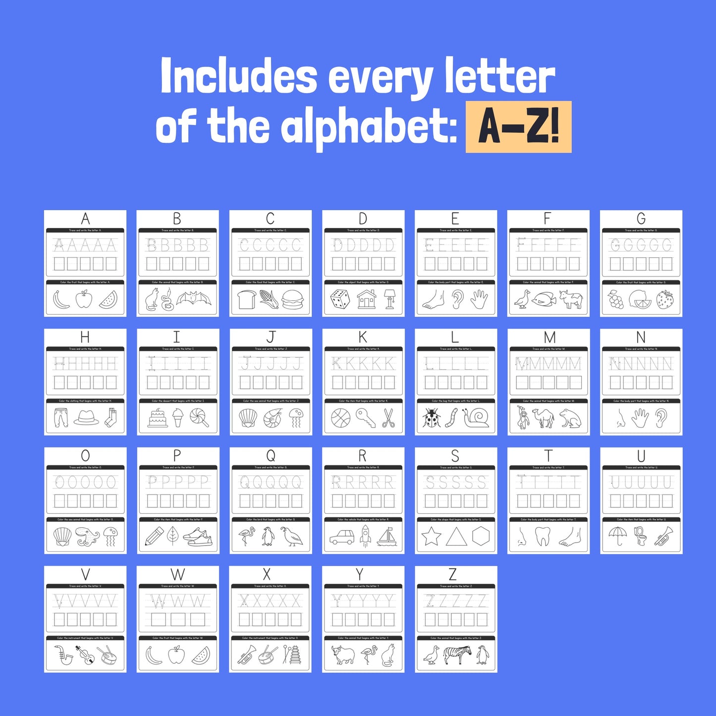 Alphabet practice sheets for pre-k and kindergarten