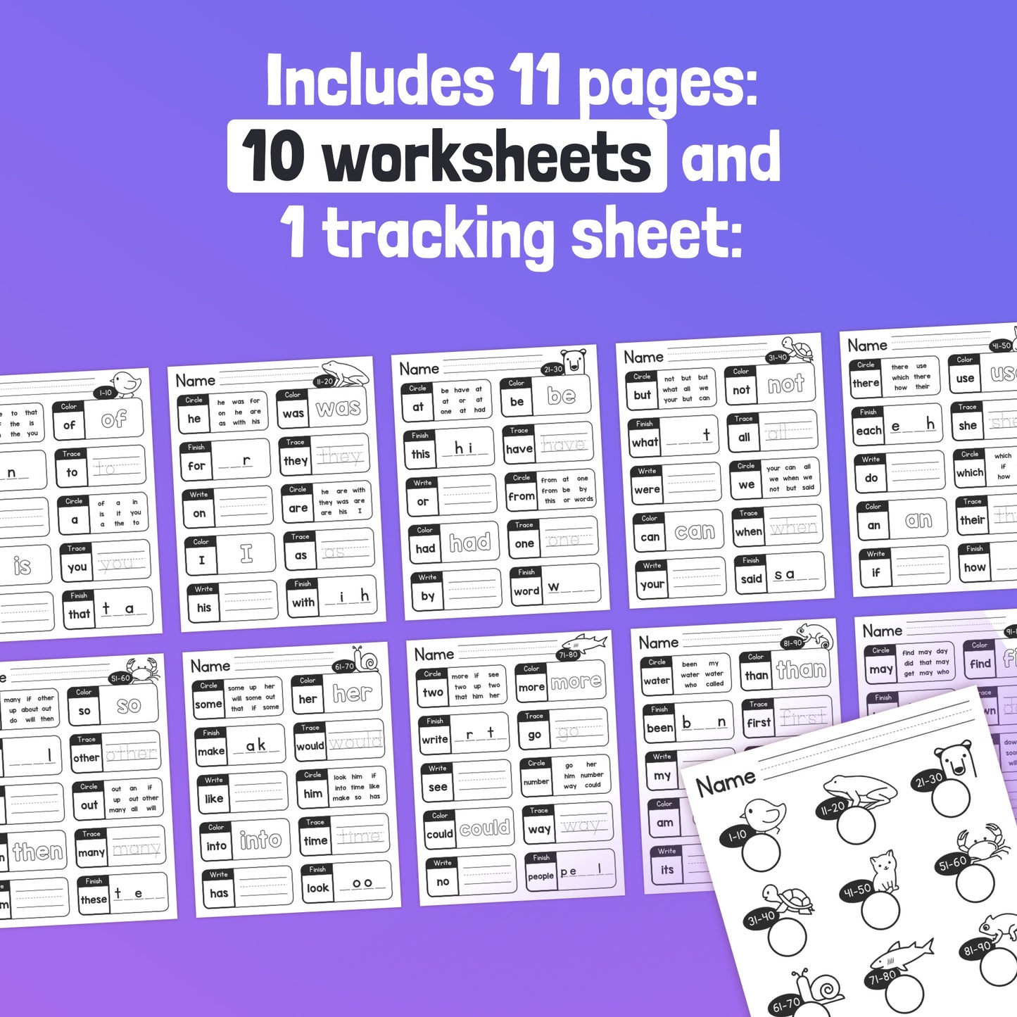 No prep sight word review worksheets