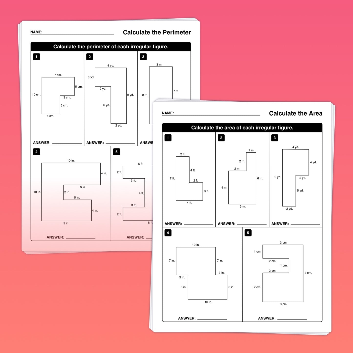 3rd grade perimeter and area of irregular figures worksheets