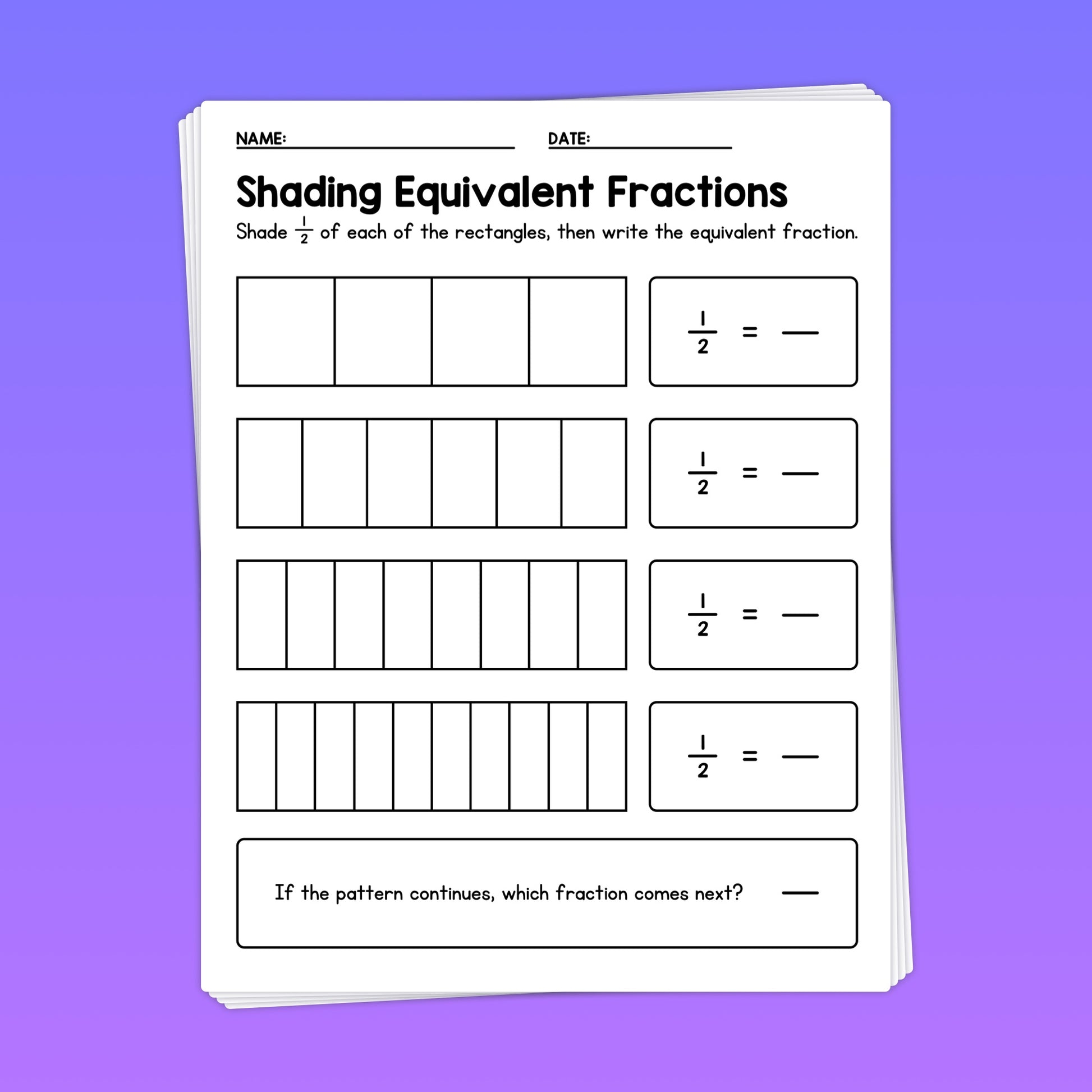 Shading equivalent fractions worksheets