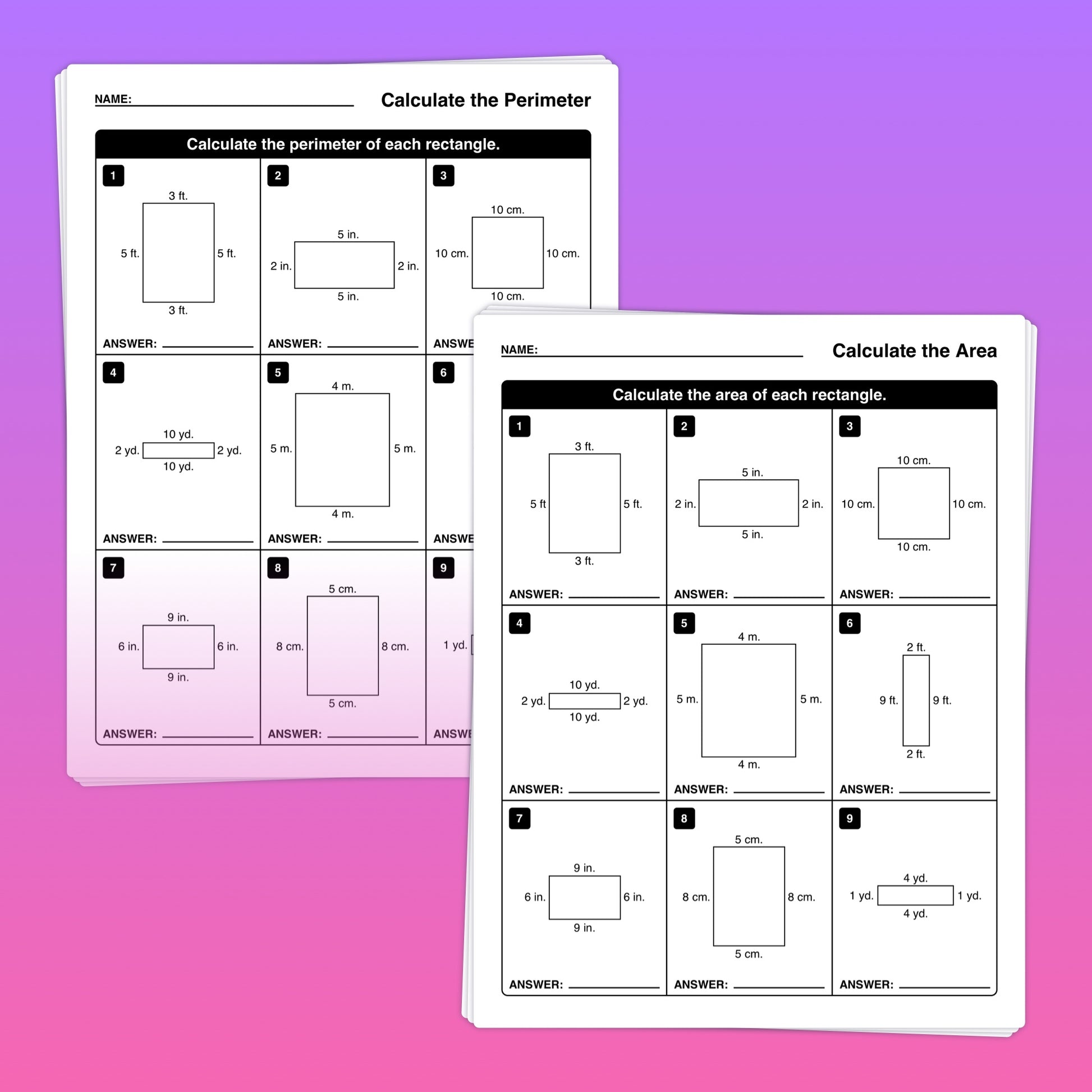 Printable 3rd grade perimeter and area activities