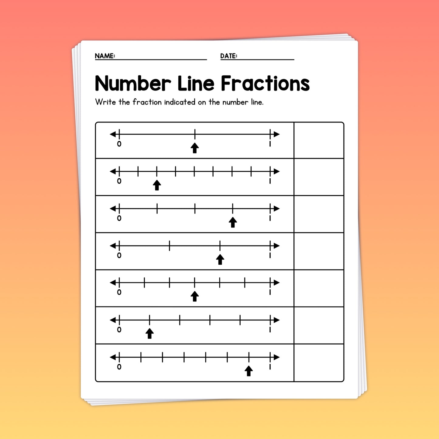 Fractions on a number line printable