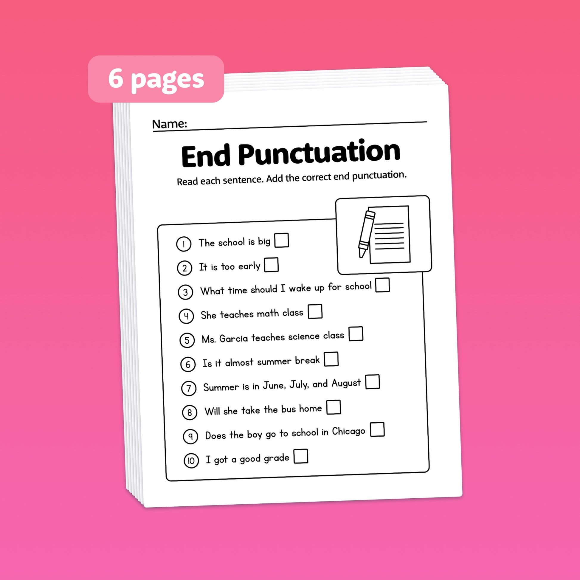 1st grade end punctuation worksheets