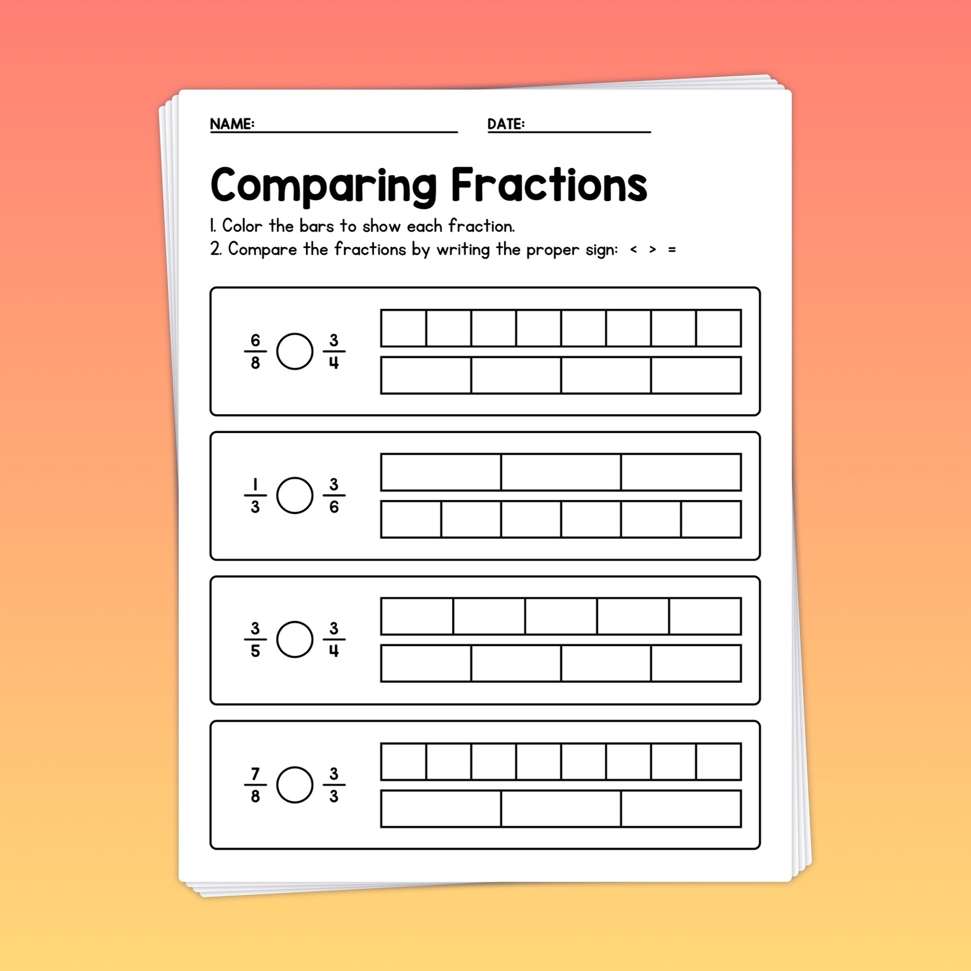 Comparing fractions printable
