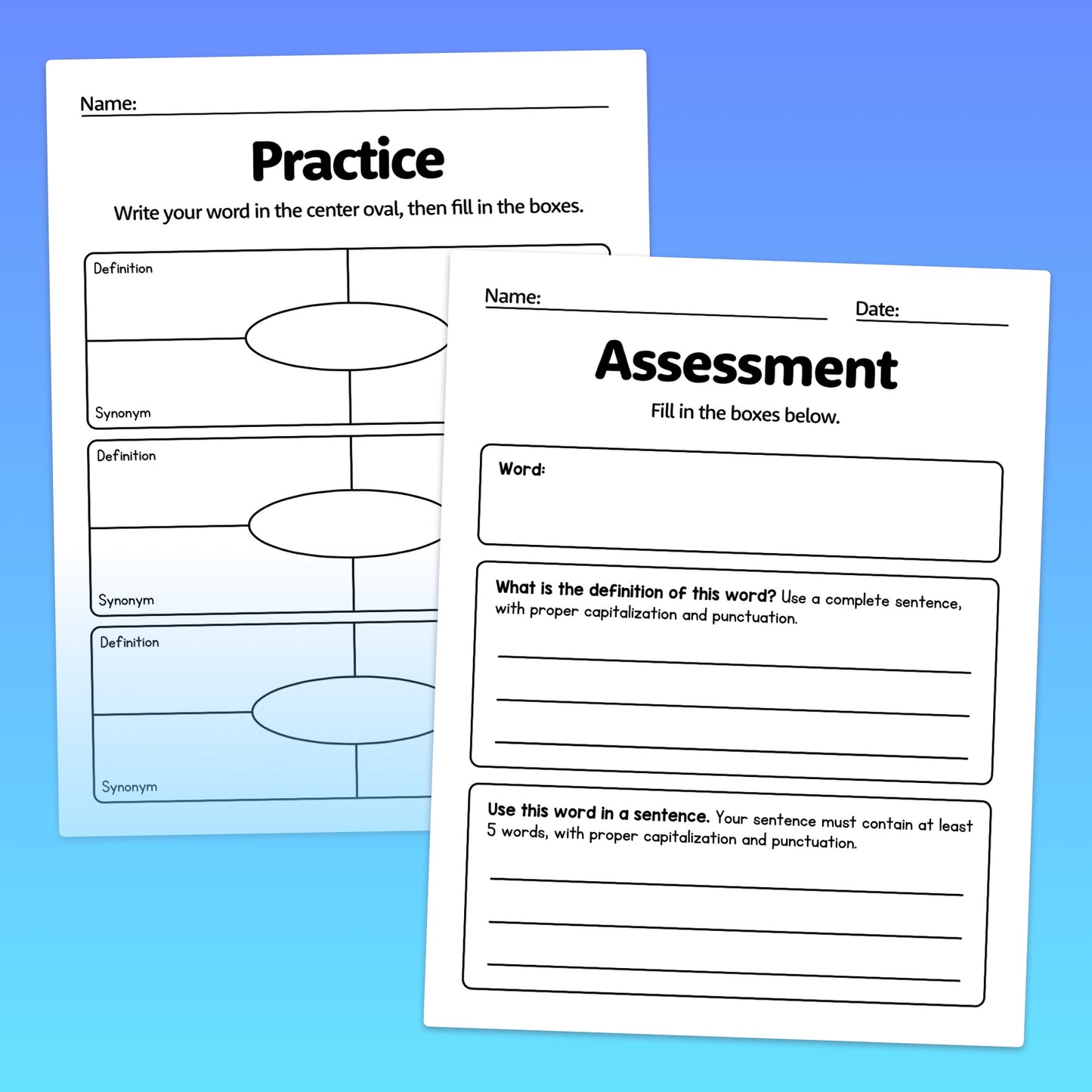 2nd grade vocabulary practice sheets and vocab assessments