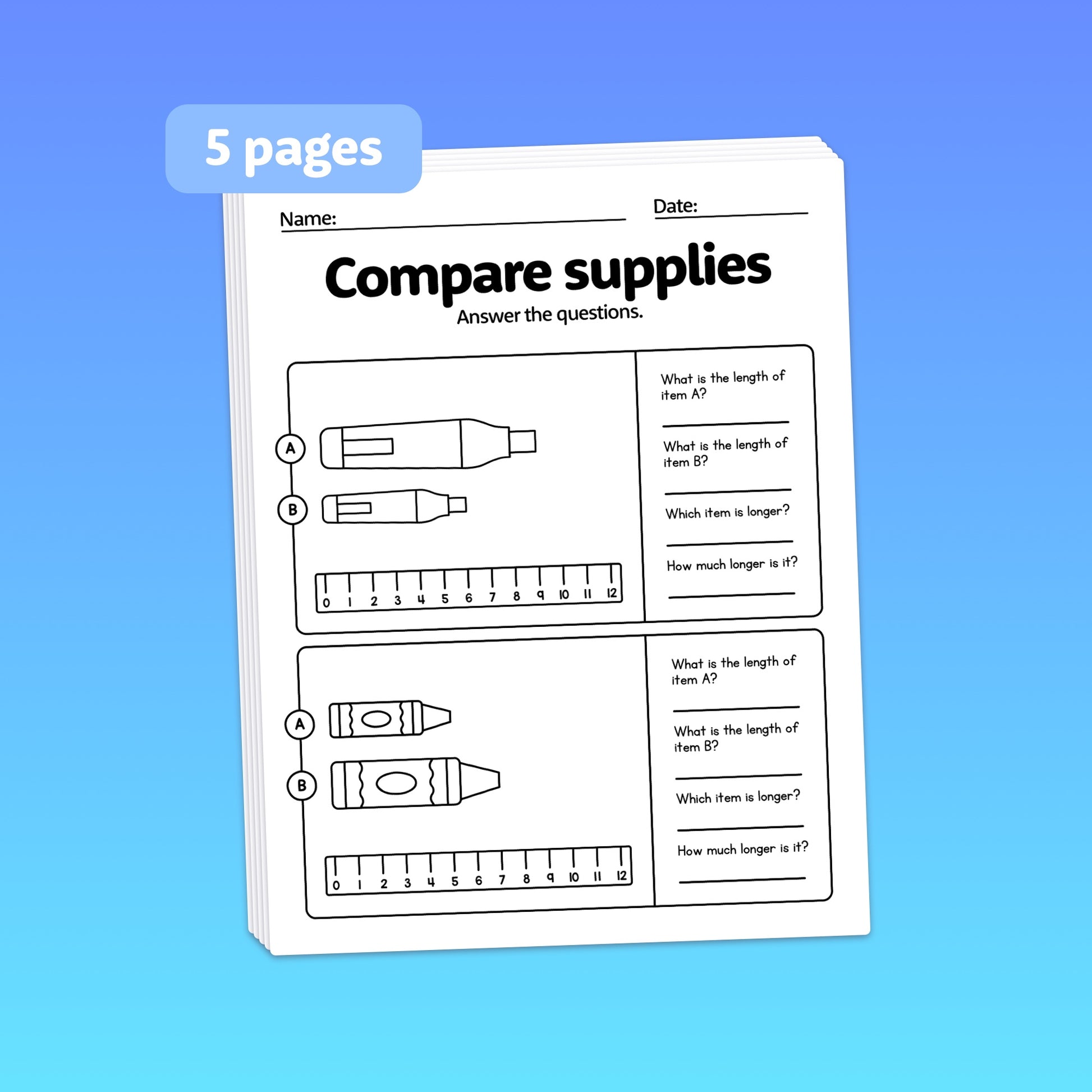 Comparing length worksheets