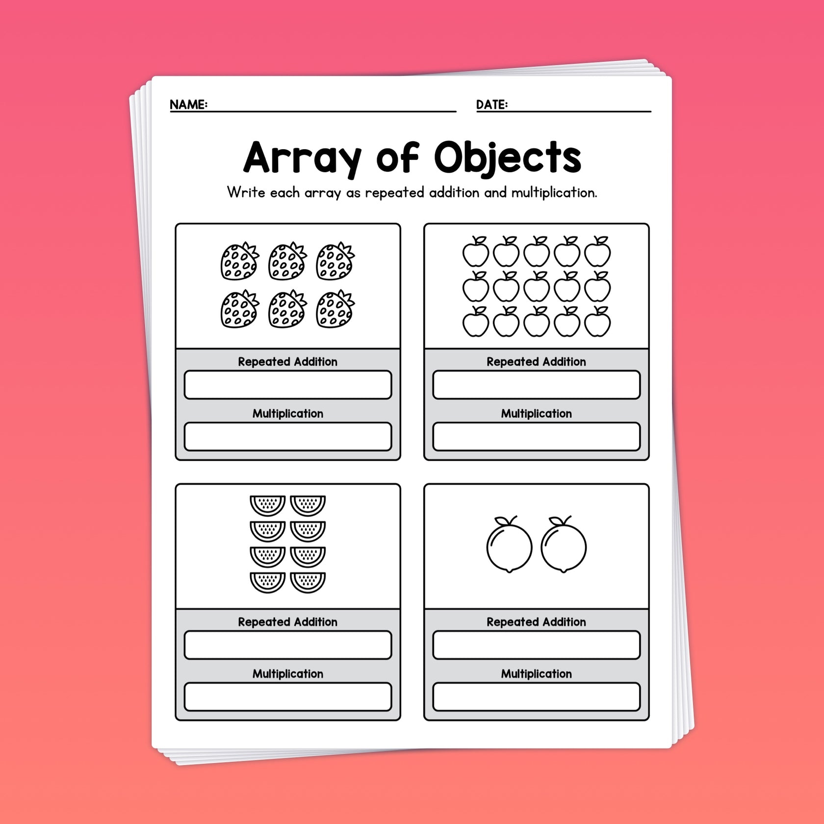 Array Worksheets Printable PDF That Little Robot