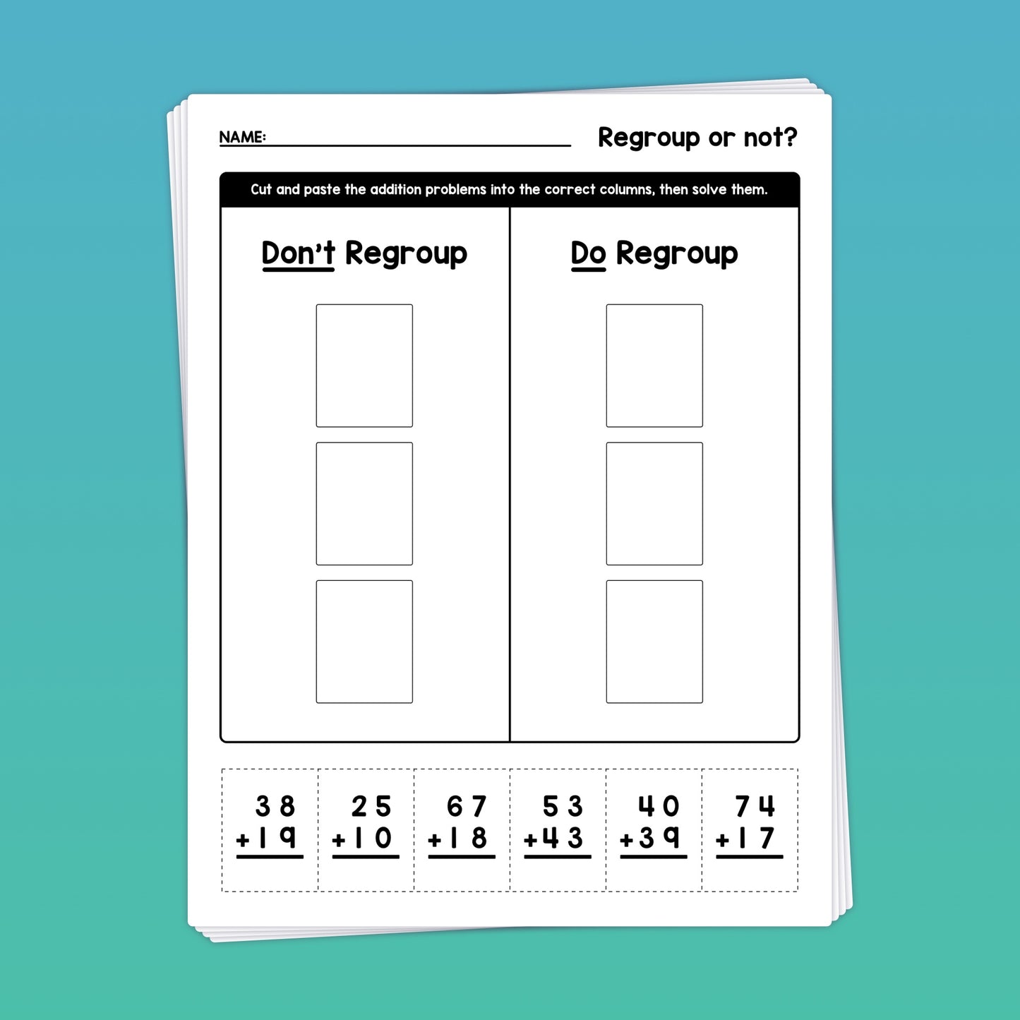 addition by regrouping sorting activity