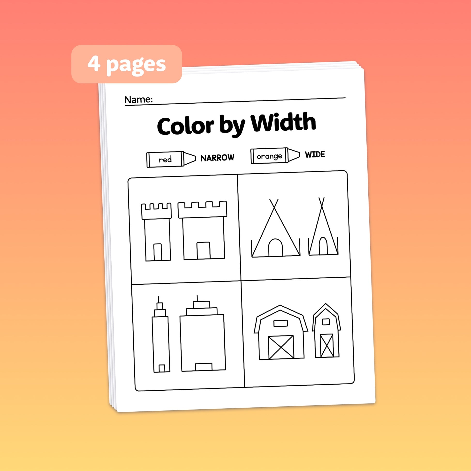 Color by width worksheets