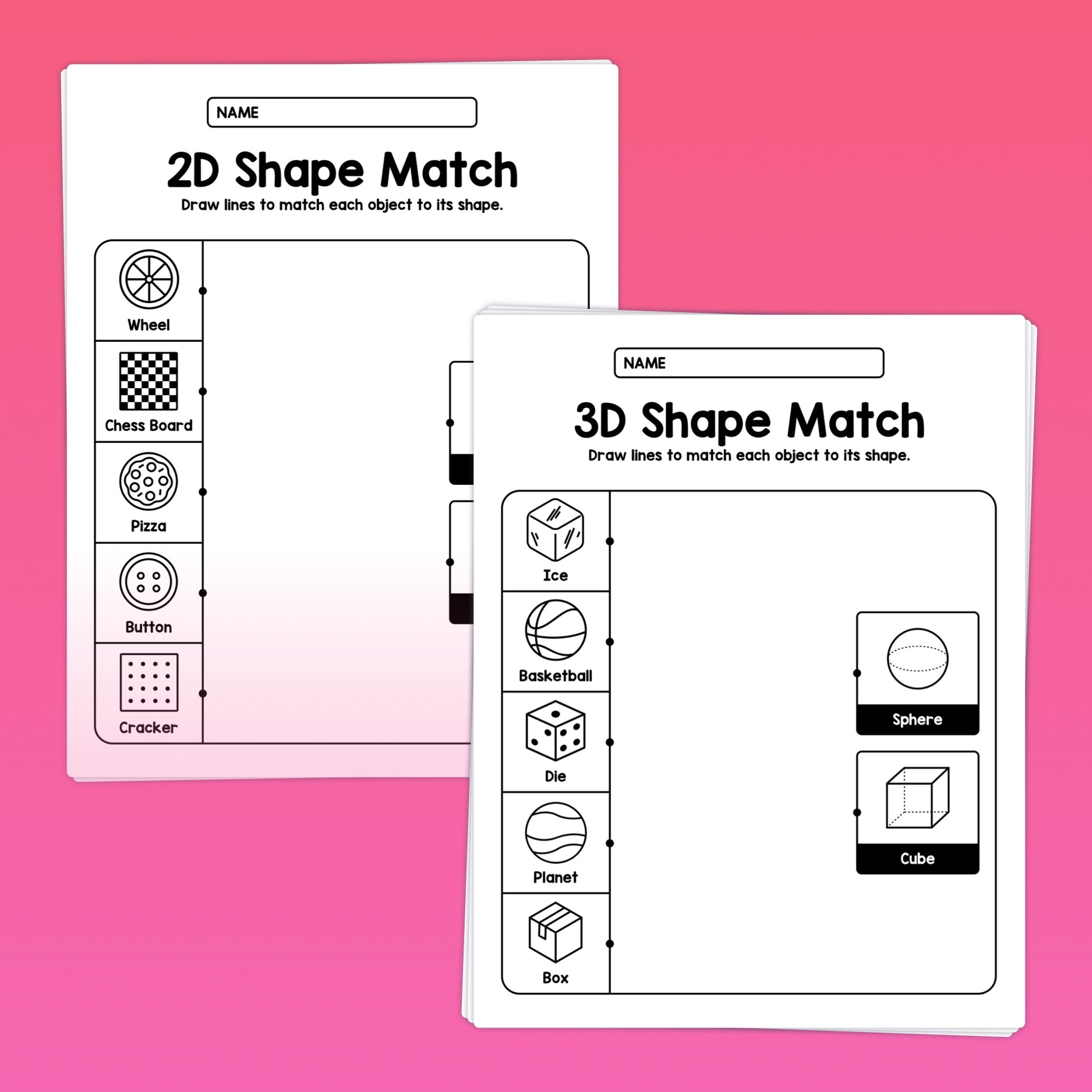 kindergarten 2d and 3d shapes worksheets