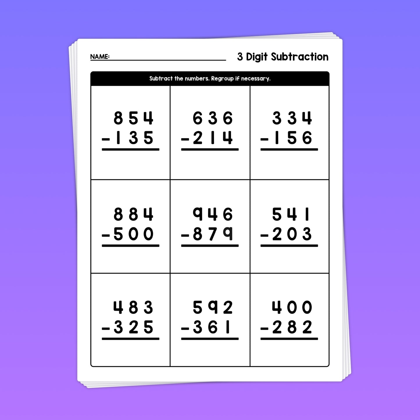 4th grade 3 digit subtraction with regrouping worksheets
