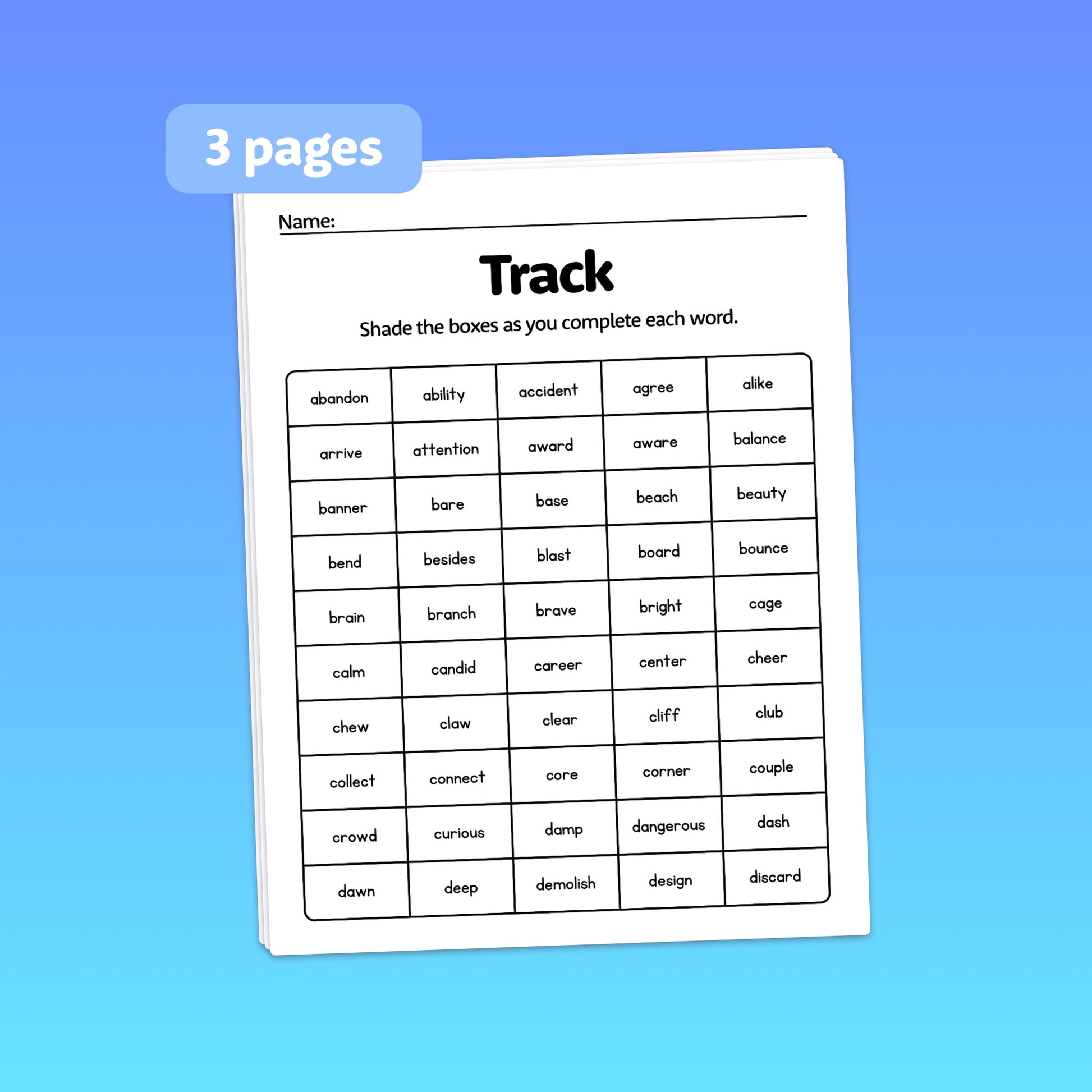 2nd grade vocabulary tracking sheets