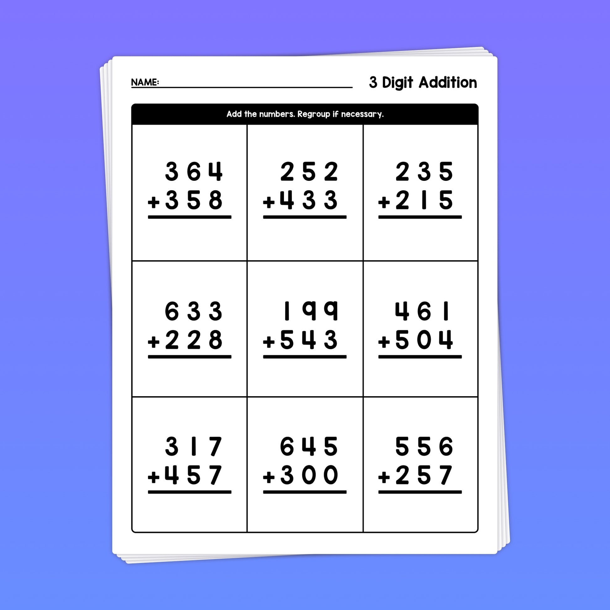 3-digit-addition-with-regrouping-worksheets-printable-pdf-that-little-robot for Addition With Regrouping Free Printable Worksheets 3-Digit Addition with Regrouping Worksheets (Printable PDF) – That Little Robot for Addition With Regrouping Free Printable Worksheets