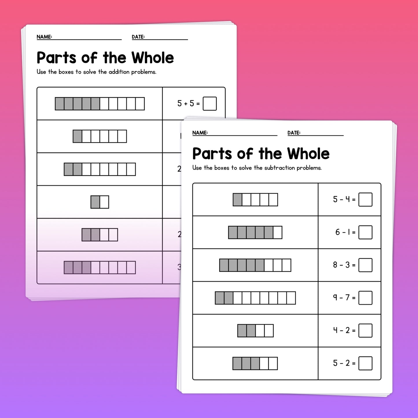 Parts of the whole kindergarten math worksheets