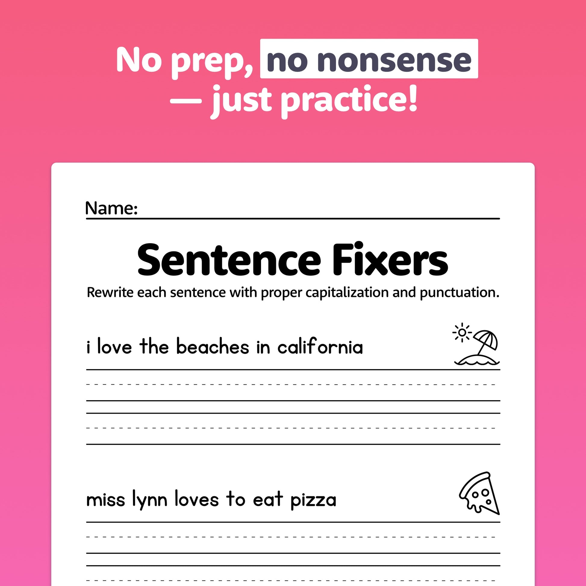 No prep sentence fixer worksheets