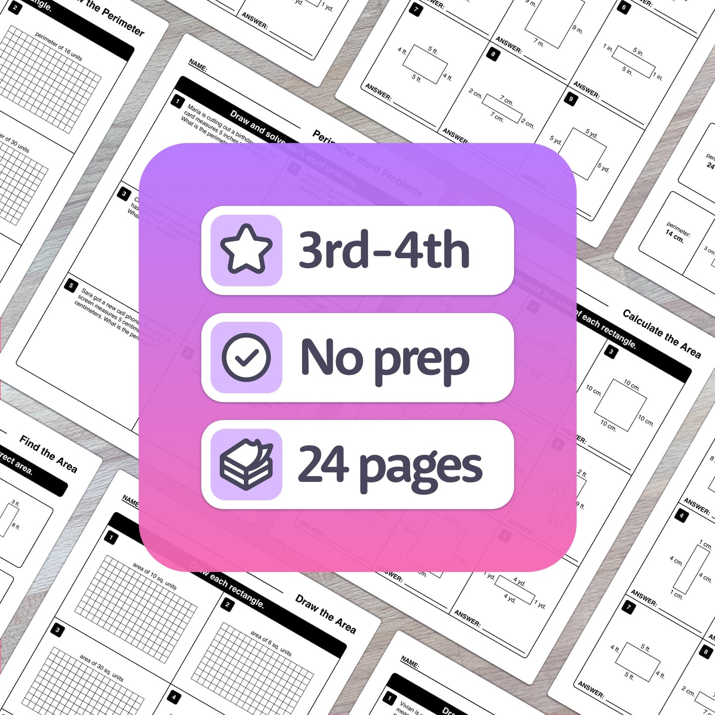 No prep perimeter and area of rectangles activities