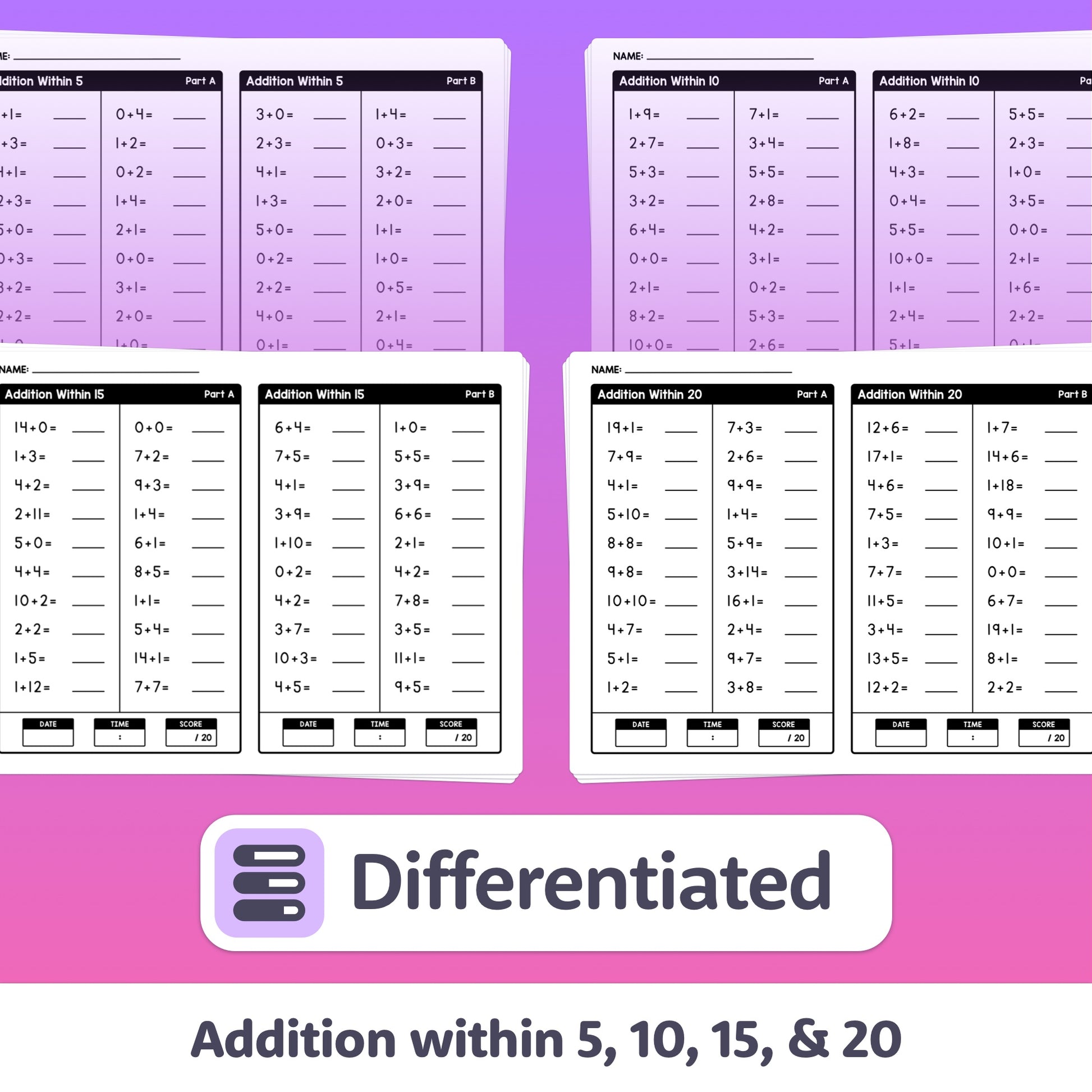 Timed addition assessments