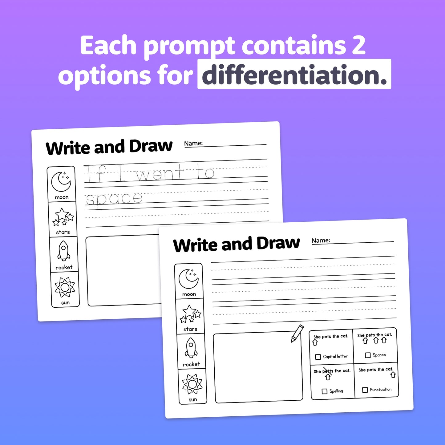 Two Visual Writing Prompts Worksheets with varied prompts for differentiation.