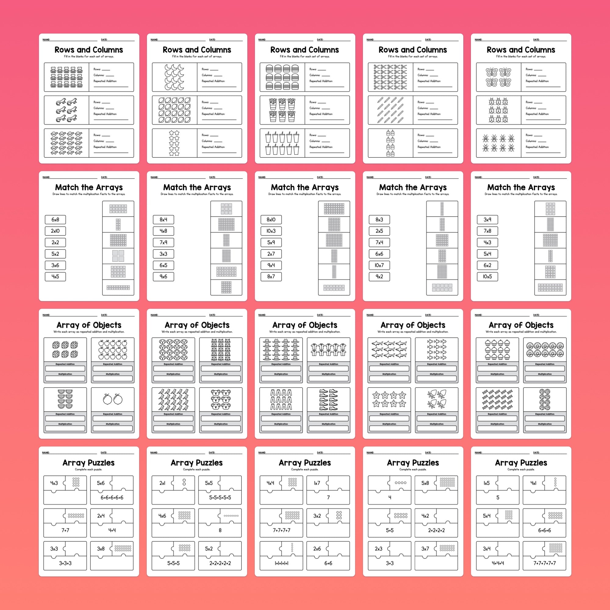 Array Worksheets (Printable PDF) – That Little Robot