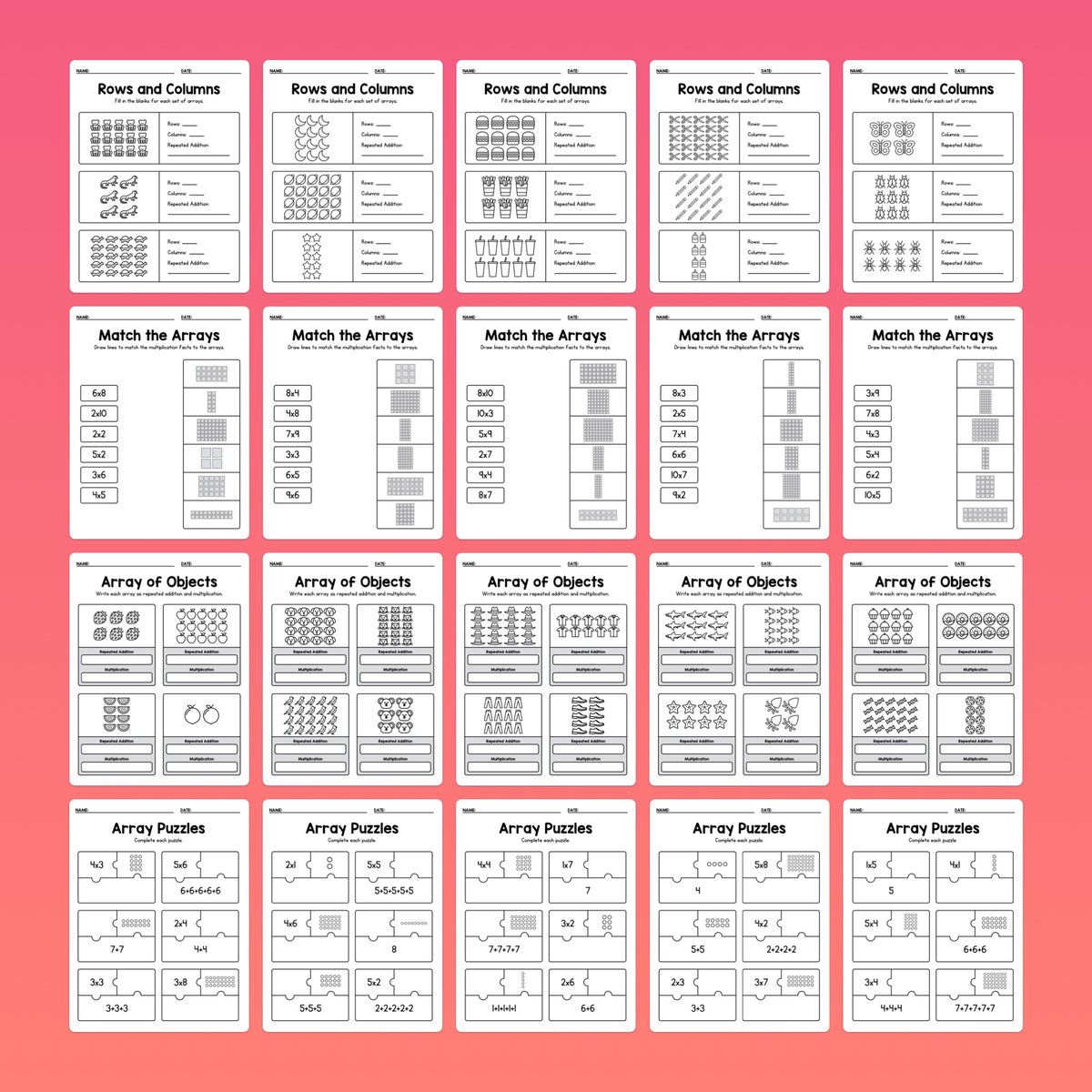 Array Test Pritable Array Worksheets (Printable PDF) – That Little Robot