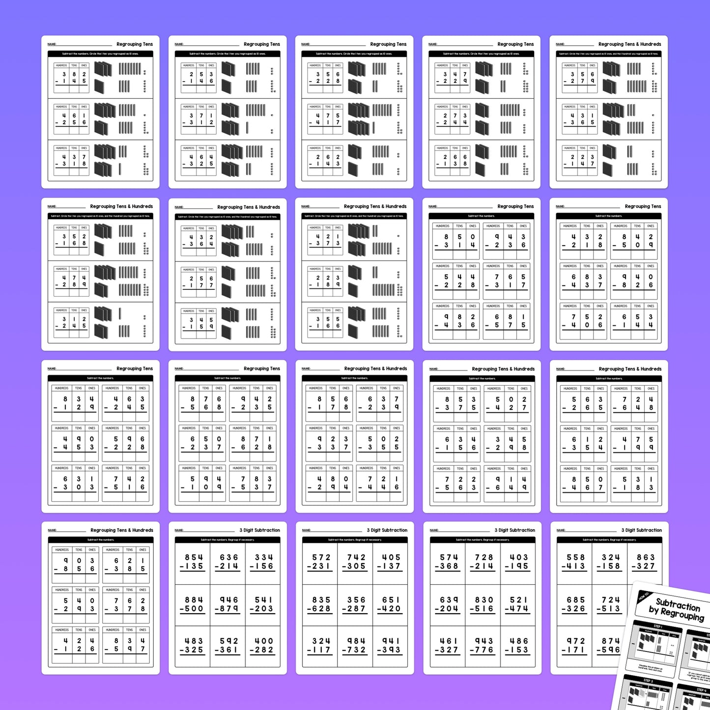 3rd grade subtraction with regrouping worksheets