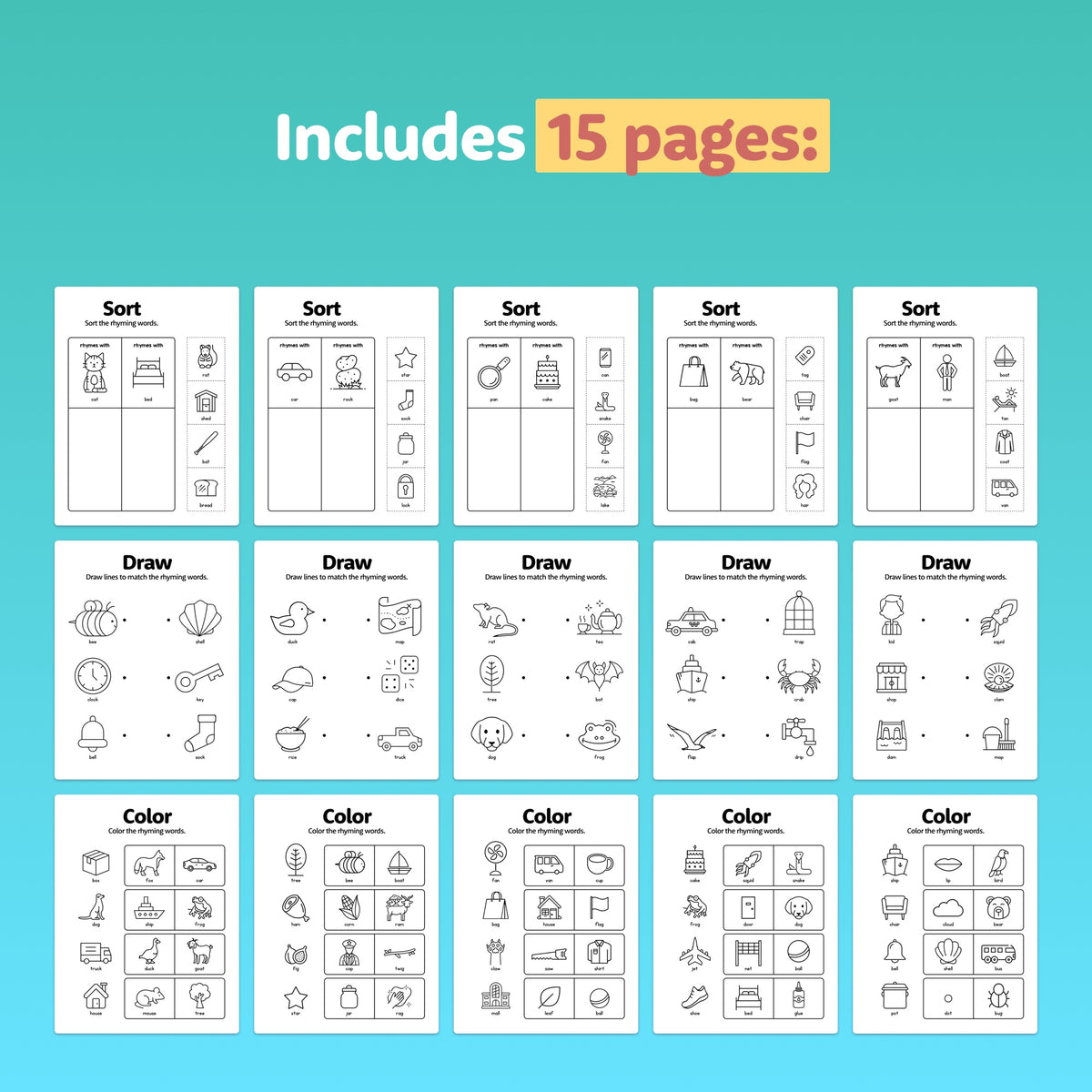 Rhyming Words Worksheets – That Little Robot