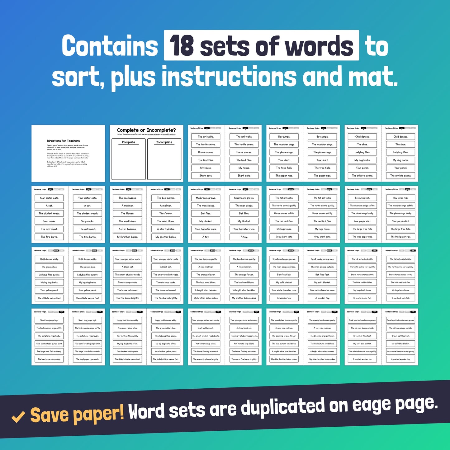 No prep, printable complete sentences worksheets