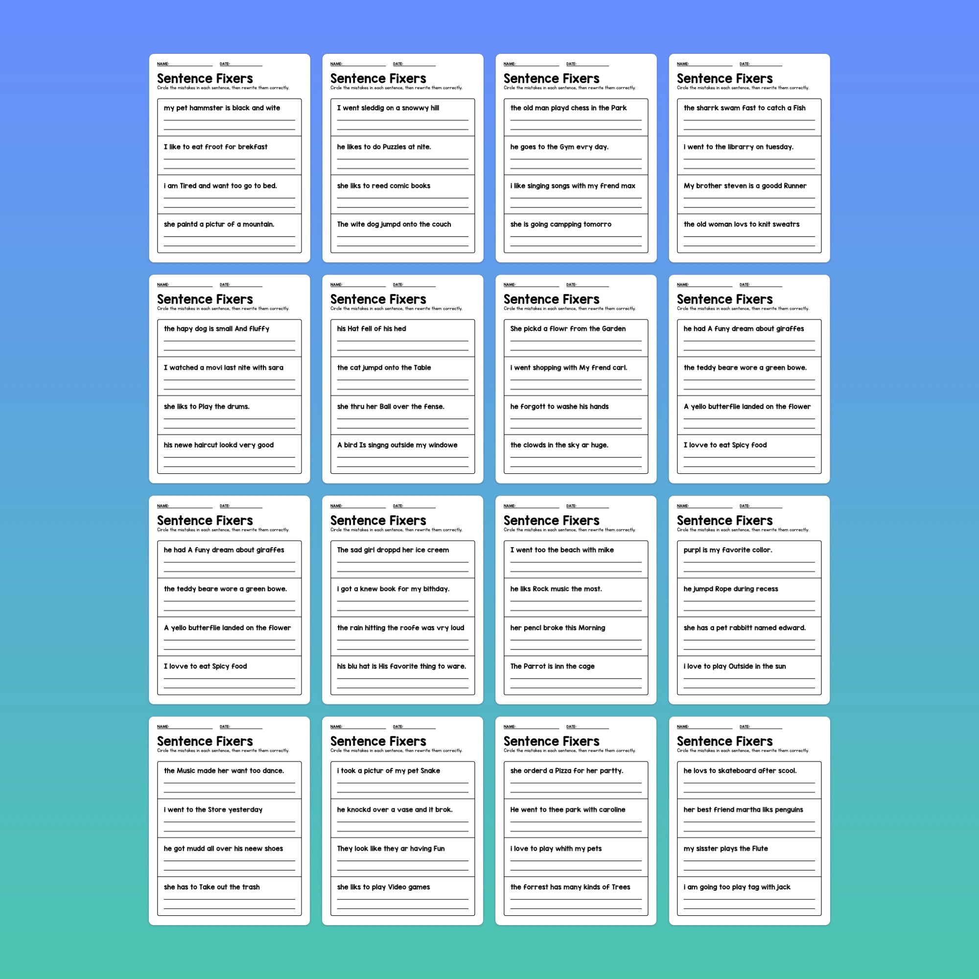 Sentence Fixer Worksheets That Little Robot Sentence Fixer Worksheets That Little Robot