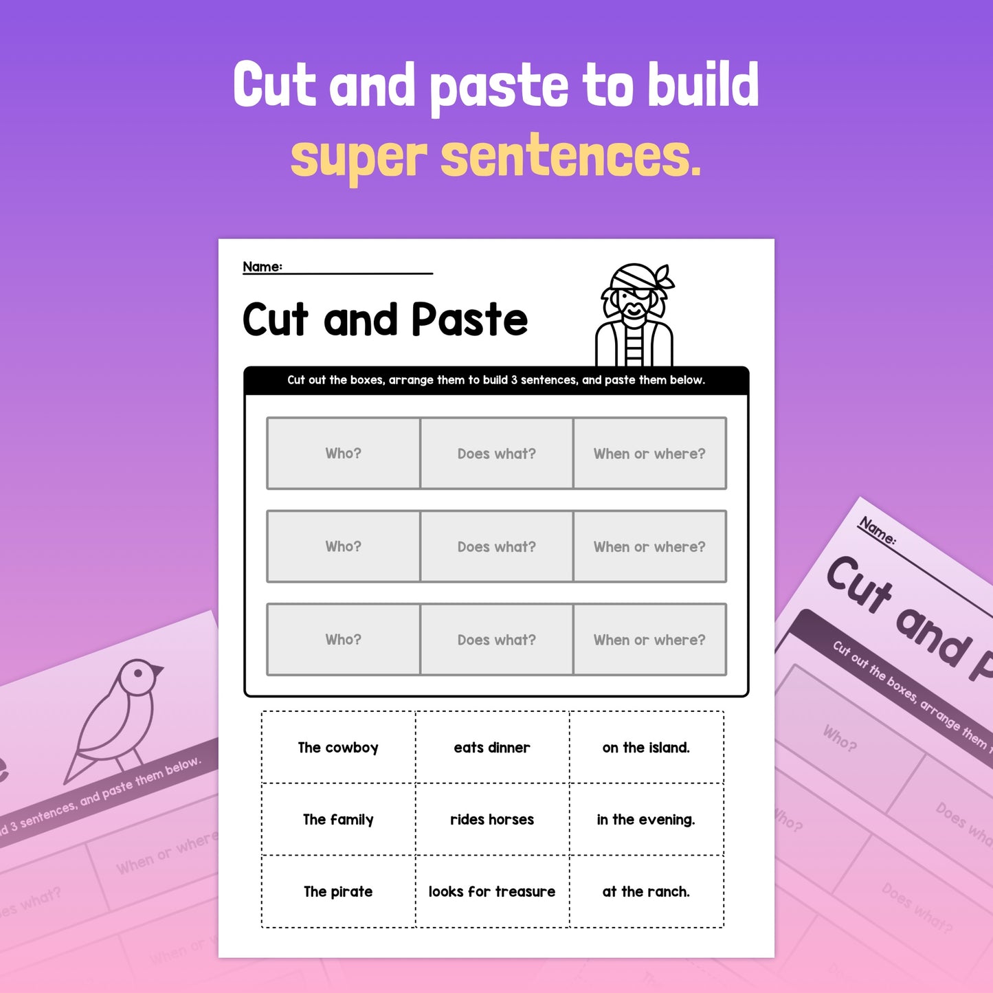 Super Sentence Worksheets with a cowboy theme for kids to create sentences.