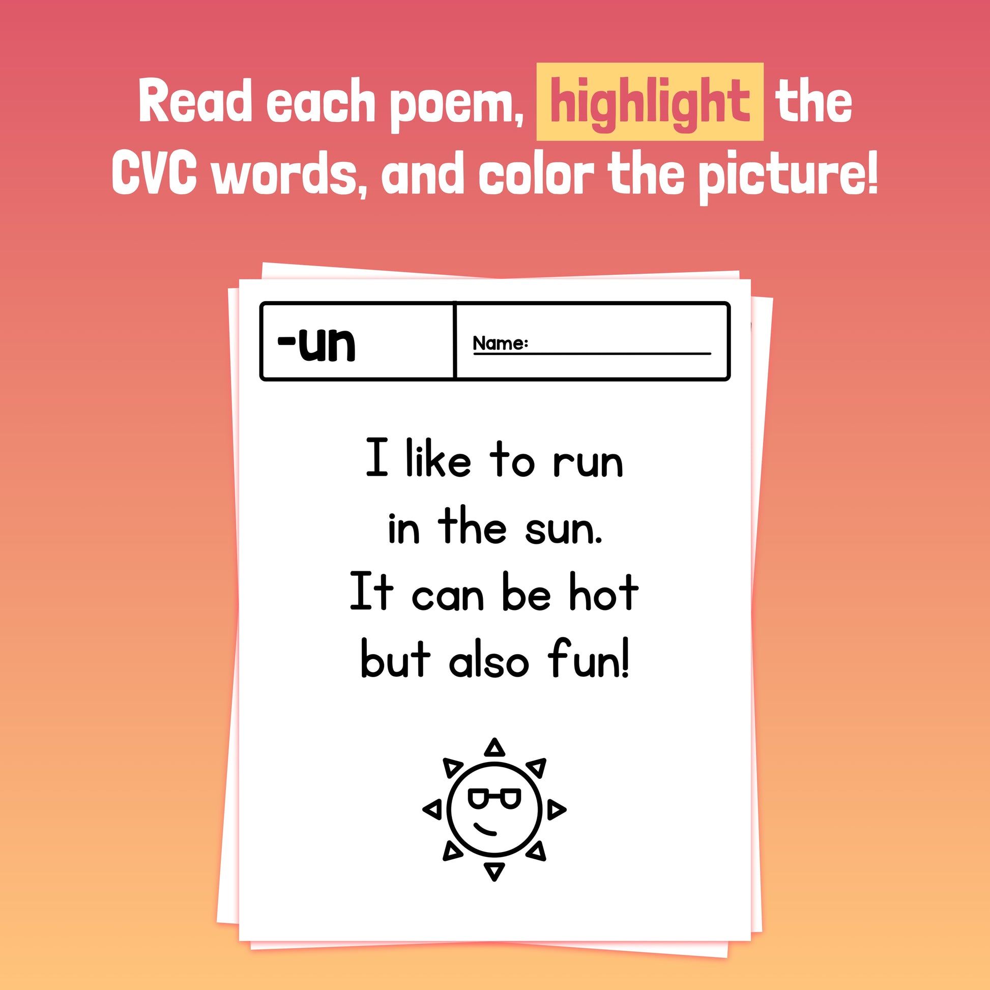 CVC words guided reading poems