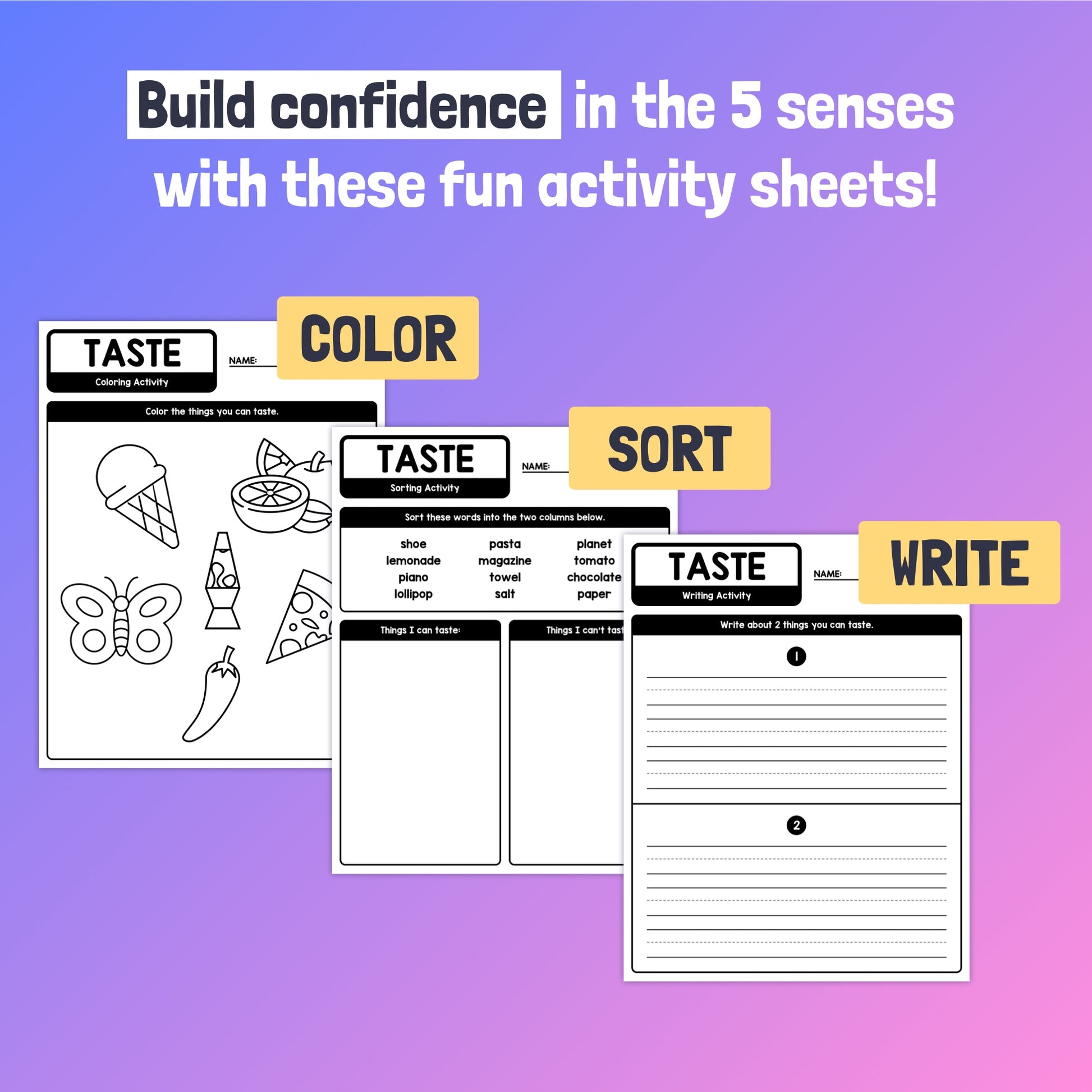 5 senses activity sheets