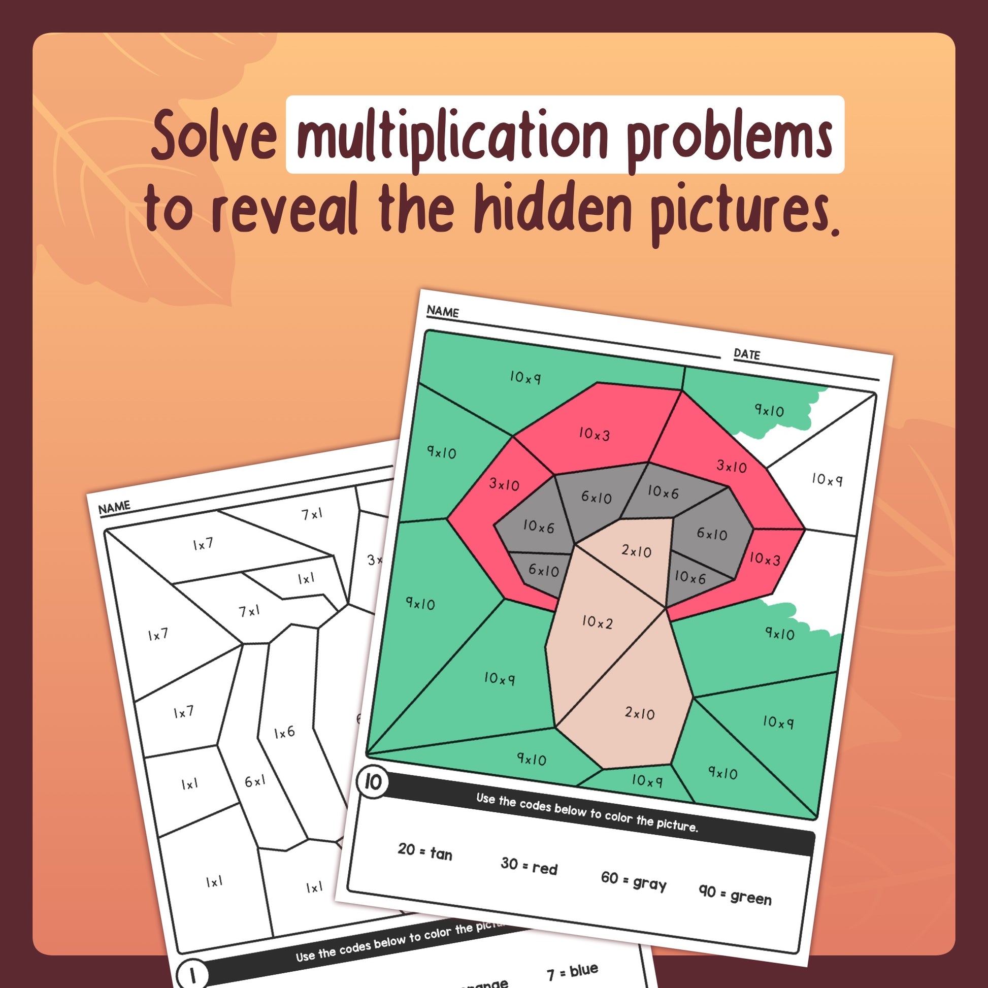 Autumn Color-by-Code Multiplication Worksheets (Printable PDF) – That ...