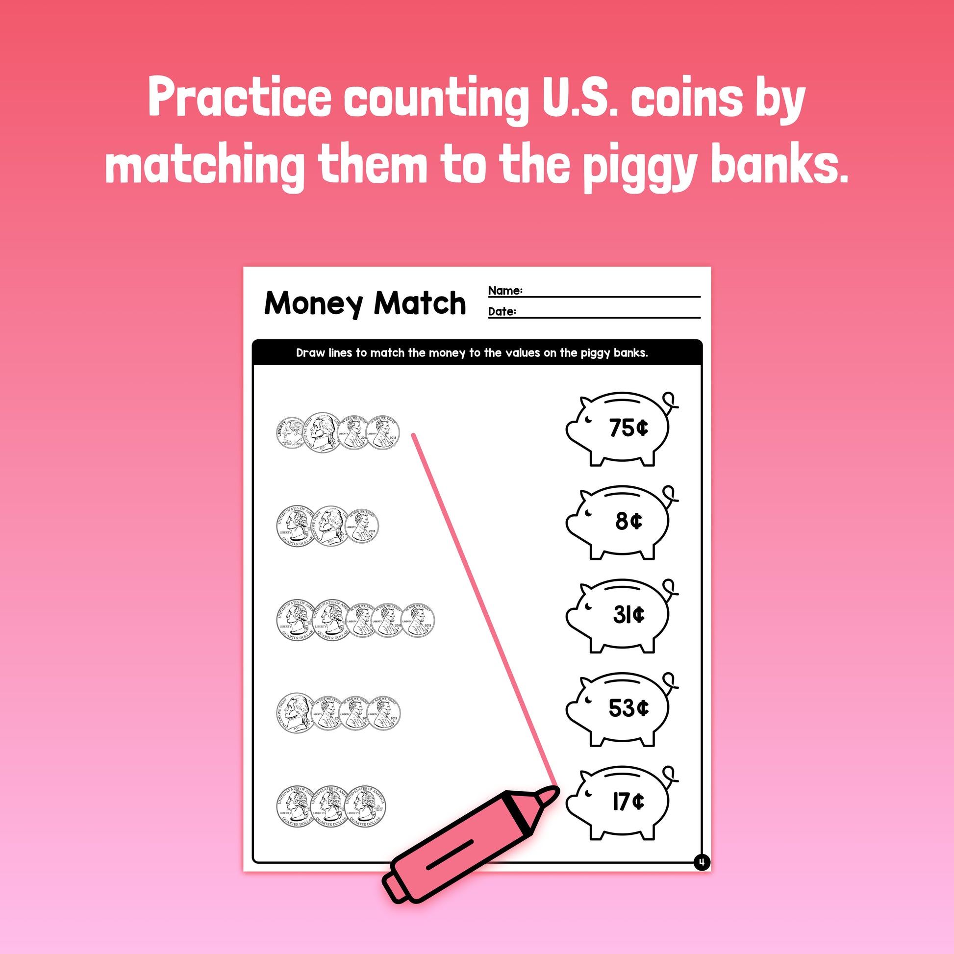 Money Match Worksheets – That Little Robot