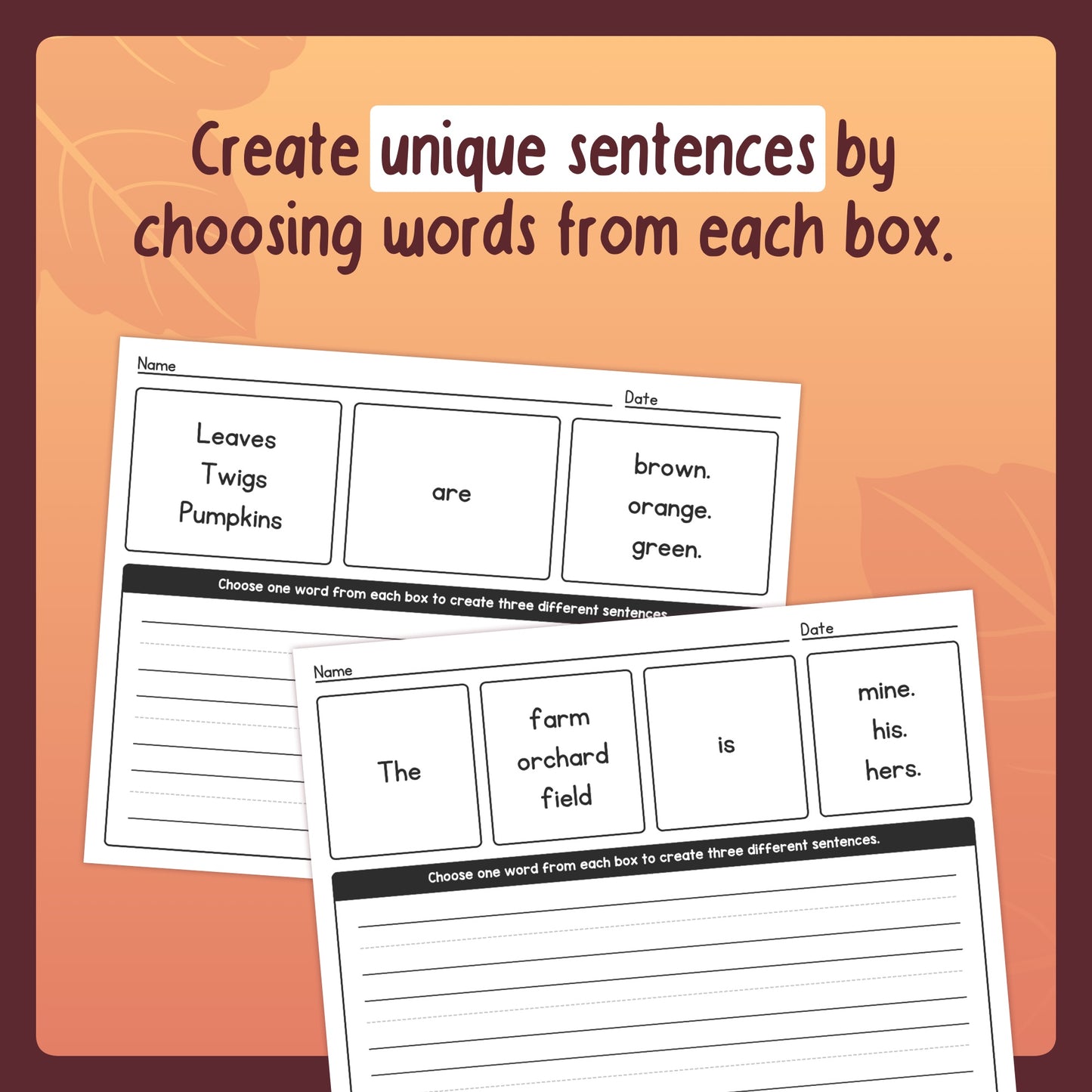 Differentiated autumn sentence writing center