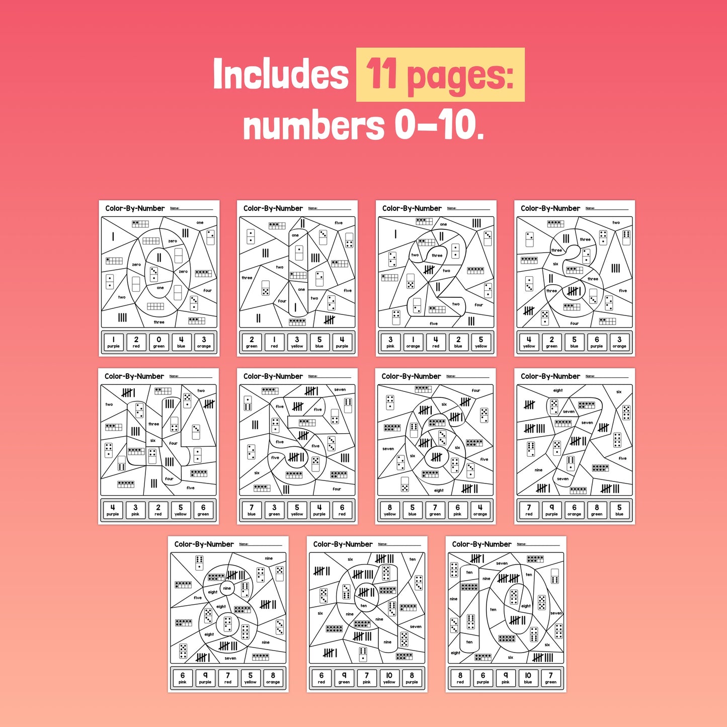 0-10 number sense coloring activities