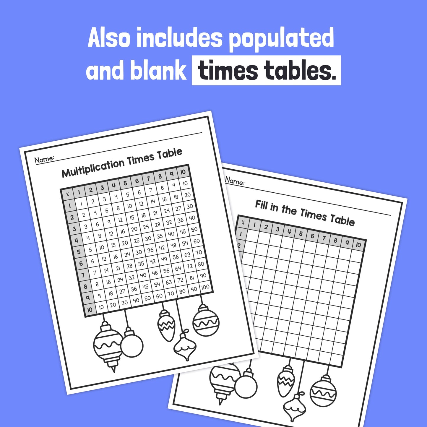 Winter Times Tables Worksheets
